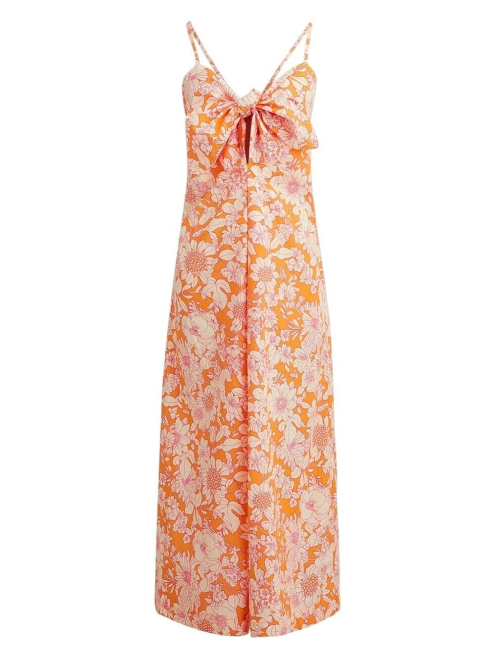NEW J.Crew Tie Front Cotton Poplin Midi Dress XS Orange Floral Resort Tropical